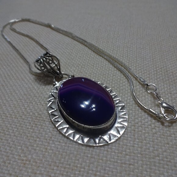 Beautiful "PURPLE BOTSWANA AGATE" Handmade Sterling Pendant/Chain #763B - Picture 3 of 3